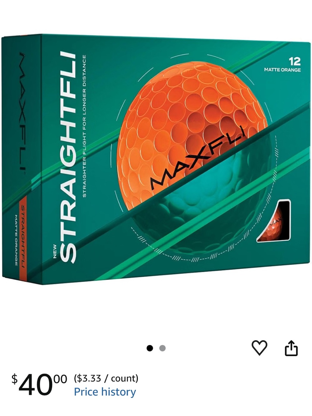 Maxfli StraightFli Golf Balls Matte Orange, 1 Dozen, 12 Balls, Straighter